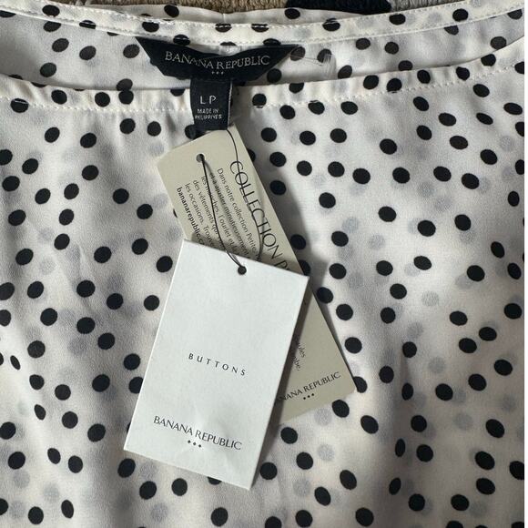 Banana Republic NWT Top Women Size Large Petite Black White Polka Dot Career - Picture 5 of 5